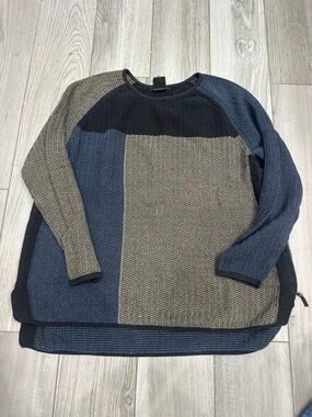 NIC+ZOE Men's Colorblock Crewneck Sweater in Blue and Tan